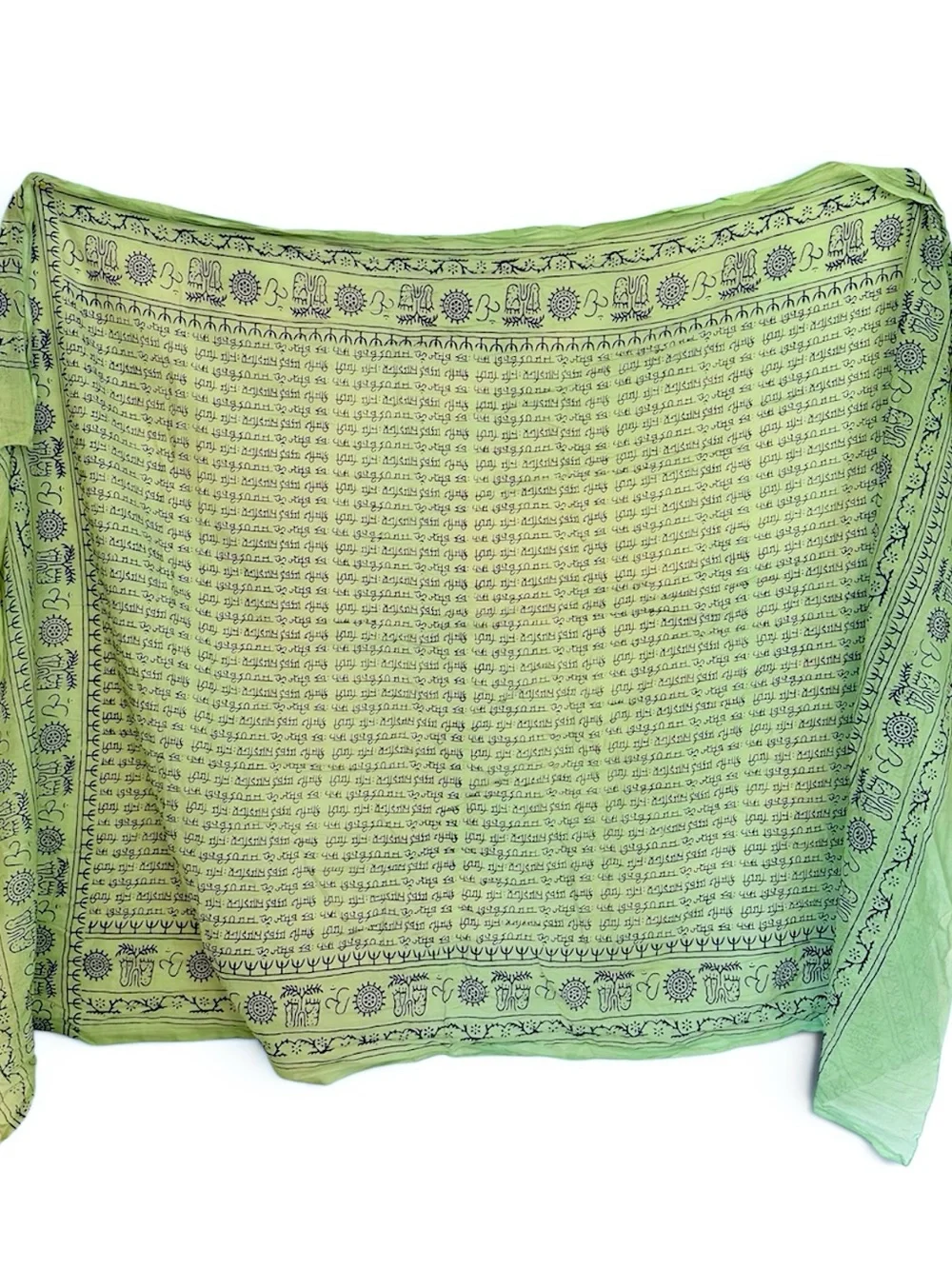 Cotton Meditation Yoga Prayer Shawl with Om Mantra Print in Kiwi Green